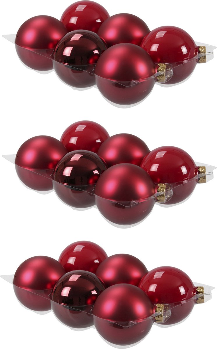 Othmar Decorations Kerstballen - 18x stuks - rood - D8 cm - glas - mat/glans - kerstversiering