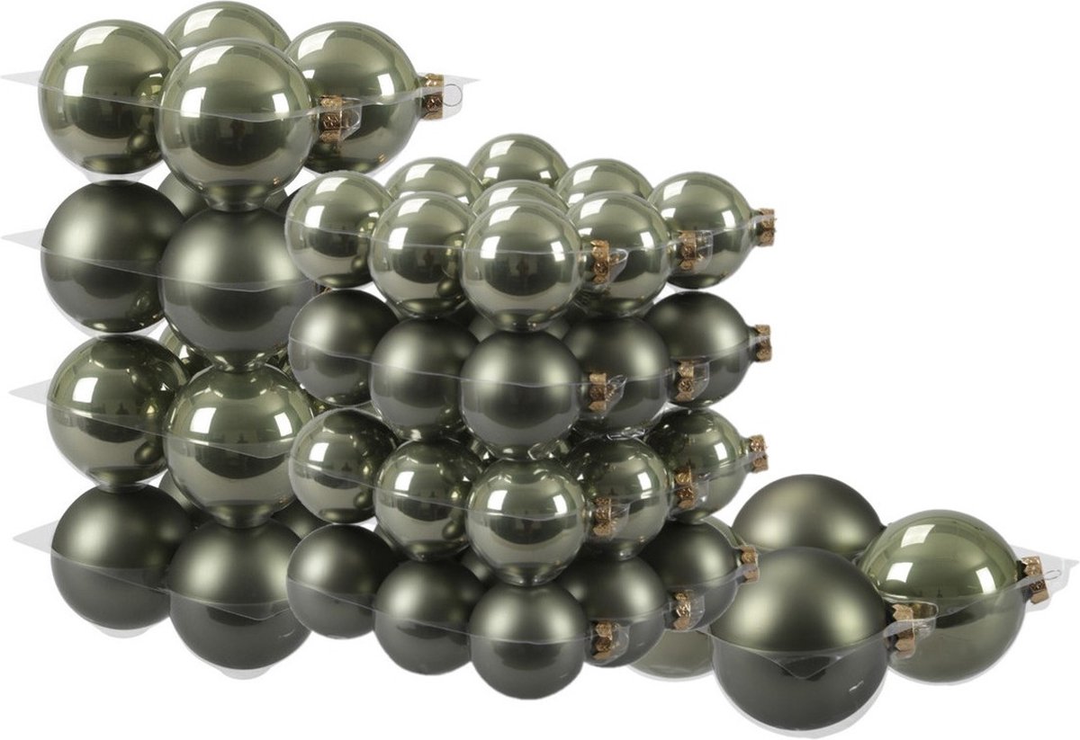 60x stuks glazen kerstballen graniet groen 6, 8 en 10 cm mat/glans - Kerstversiering/kerstboomversiering