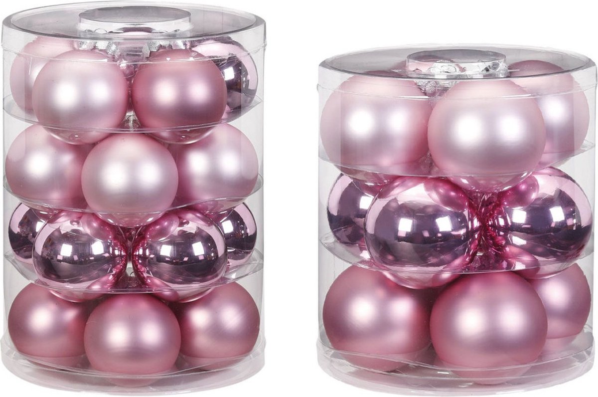 32x stuks glazen kerstballen roze 6 en 8 cm glans en mat - Kerstboomversiering