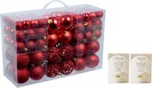 Pakket met 100x rode kerstballen kunststof inclusief kerstbalhaakjes - Kerstboomversiering/kerstversiering rode kerstballen
