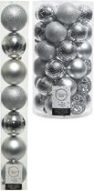 Kerstversiering kunststof kerstballen zilver 6-8 cm pakket van 51x stuks - Kerstboomversiering