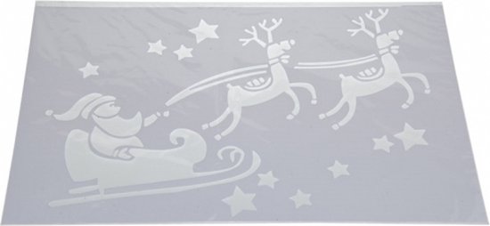 Kerst raamsjablonen Kerstman in vliegende slee plaatjes 54 cm - Raamdecoratie Kerst - Sneeuwspray sjabloon