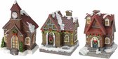 Kerstdorp huisjes set van 3x huisjes met Led verlichting 13 cm - Kleuren veranderen doorlopend voor extra sfeer