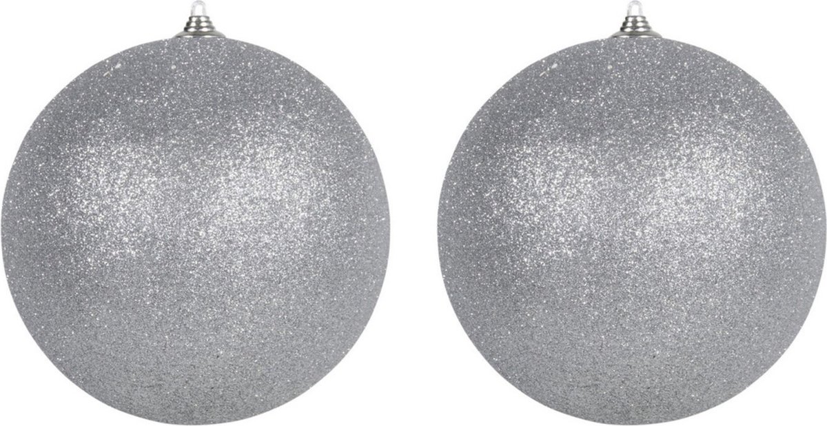 4x Zilveren grote glitter kerstballen 18 cm - hangdecoratie / boomversiering glitter kerstballen