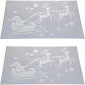 2x Kerst raamsjablonen Kerstman in vliegende slee plaatjes 54 cm - Raamdecoratie Kerst - Sneeuwspray sjabloon