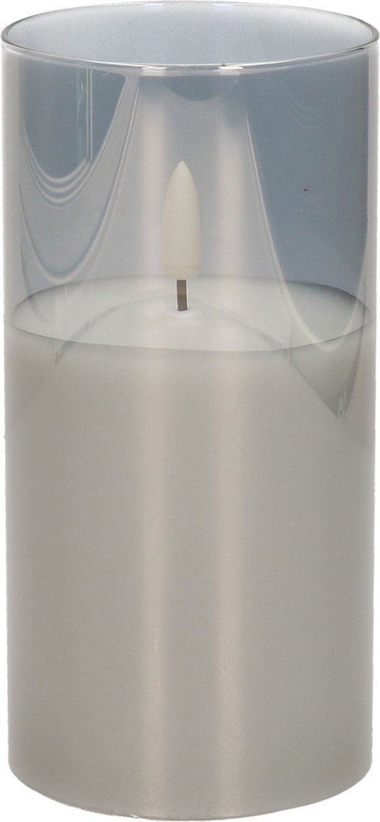 1x stuks luxe led kaarsen in grijs glas D7,5 x H15 cm - met timer - Woondecoratie - Elektrische kaarsen
