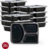 Meal Prep Bakjes - 25 stuks - 3 compartimenten - Lunchbox - Diepvriesbakjes - Vershoudbakjes - Plastic Bakjes Met Deksel - Magnetron Bakjes Met Deksel - Meal Prep - Vershouddoos 1L BPA vrij Inventa