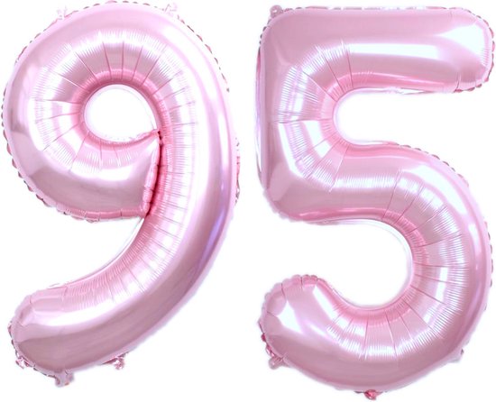 Ballon Cijfer 95 Jaar Roze Helium Ballonnen Verjaardag Versiering Cijfer Ballon Feest Versiering Met Rietje - 86Cm