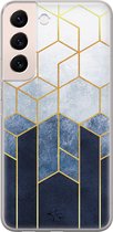 Hoesje geschikt voor Samsung Galaxy S22 - Geometrisch fade art - Soft Case - TPU - Print - Blauw - Mooie Telefoonhoesjes