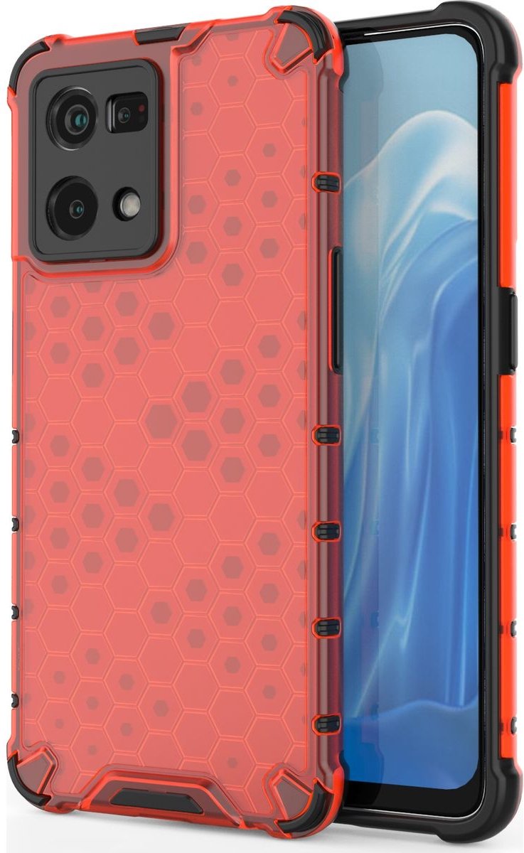 Mobigear Hoesje geschikt voor OPPO Reno 7 4G Telefoonhoesje Hardcase | Mobigear Honeycomb Backcover Shockproof | Schokbestendig Reno 7 4G Telefoonhoesje | Anti Shock Proof - Rood