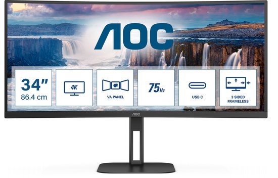 AOC V5 CU34V5C - QHD Curved Ultrawide Monitor - USB-C - 65w - 100hz - 34 inch