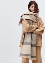 Dames sjaal | wol | warme winter sjaal | gestreepte sjaal | beige | 200 x 100cm