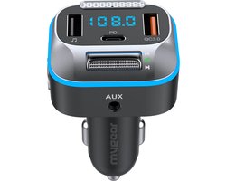 MyGear Bluetooth FM Transmitter - Auto Lader - Carkit - Snellader - USB-C Poort - Handsfree Bellen - Voor Alle Telefoons - Bluetooth Audio Receiver - 7 Kleuren