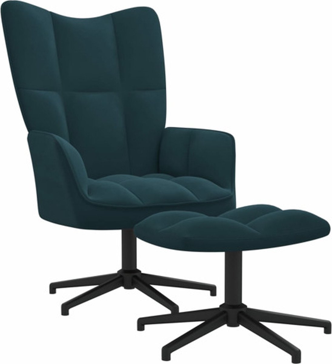 vidaXL Relaxstoel - met - voetenbank - fluweel - blauw