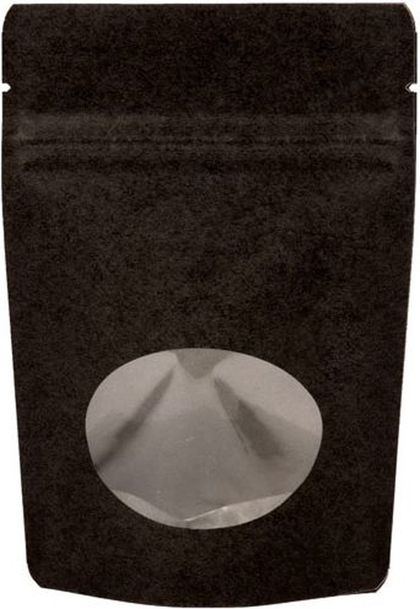 Stazakken Kraft Zwart met ovaal Venster 170x90x285mm | 340 gram - 100 stuks
