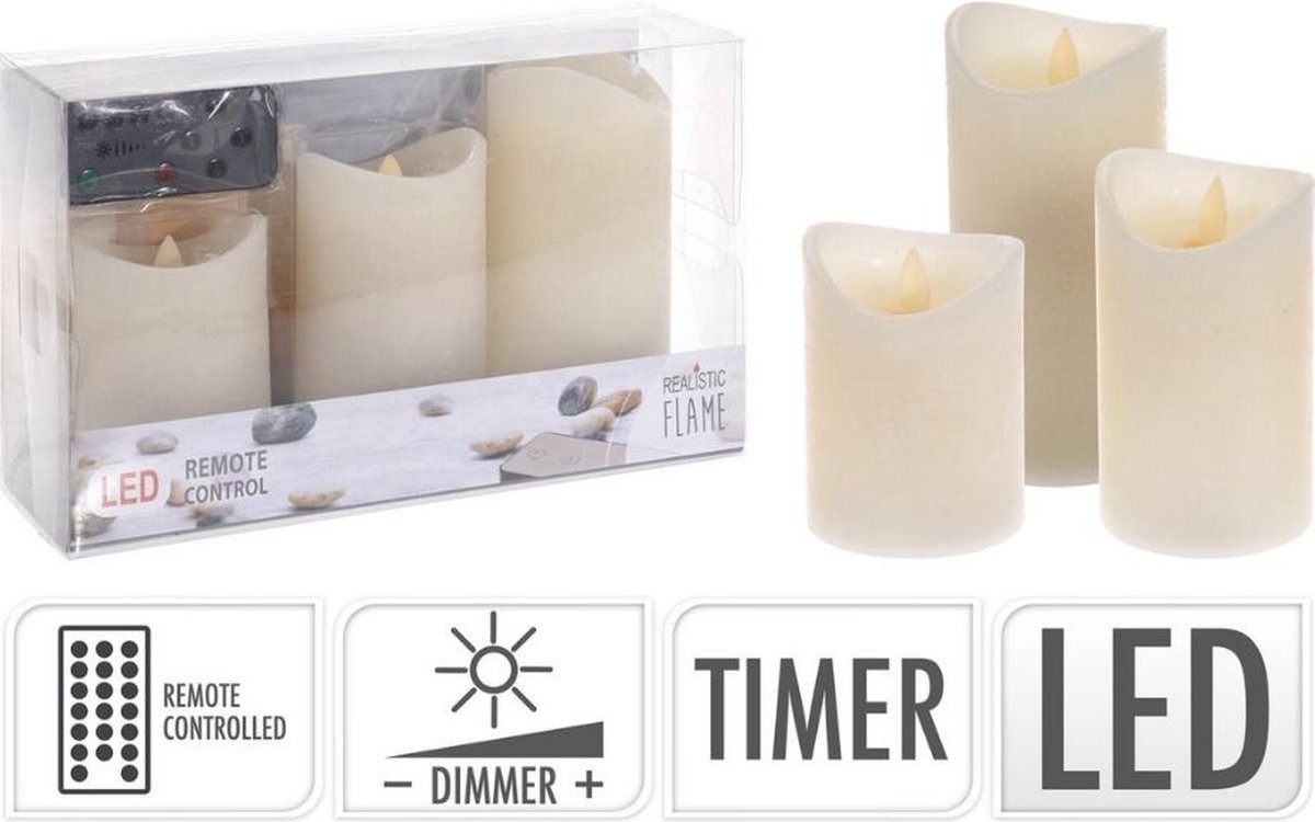 REALISTIC FLAME - LED-kaarsen - 3 stuks - bewegende vlam -  afstandsbediening - timer | bol.com