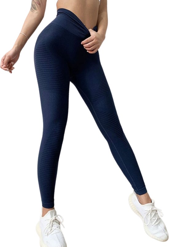 Naadloos Leggings-High-Waist Dames Hoge Taille - Blauw - Push Up Effect,  Slim Effect - | bol