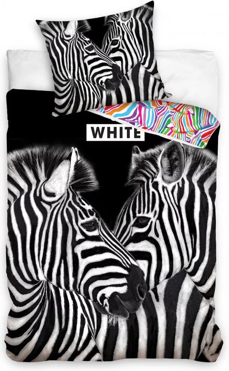 KD® - Zebra, White - Dekbedovertrek - Eenpersoons - 140 x 200 cm - Katoen