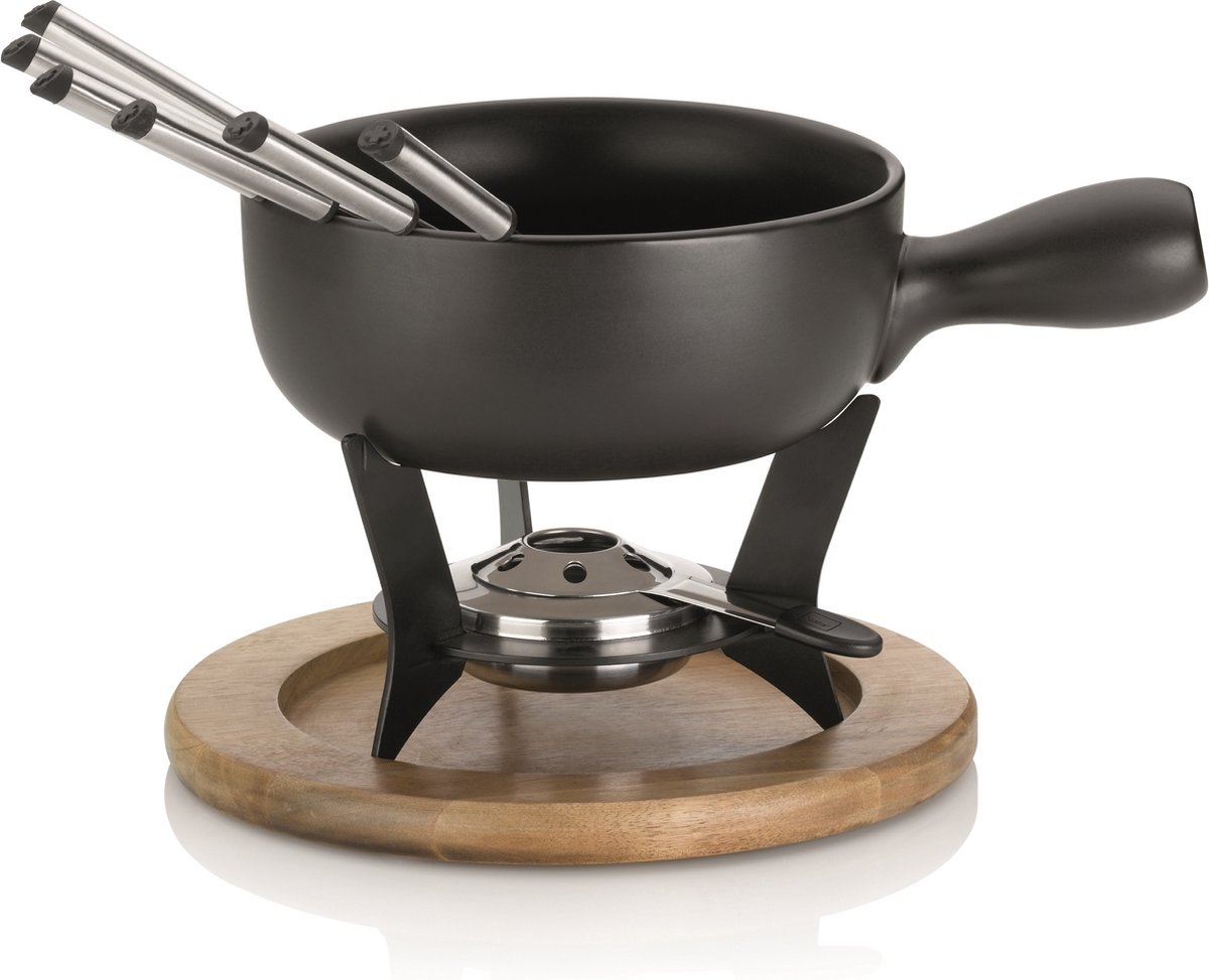 Fondueset Keramiek met hout, Zwart - Kela