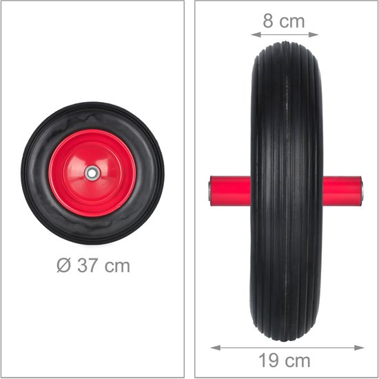Relaxdays kruiwagenwiel - 3.50-8 - rubberen band zonder lucht - stalen velg - tot 100 kg - zwart-rood van Relaxdays — afbeelding 2