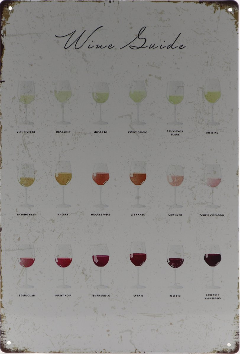Vintage art Wandbord – Wijn - Wine - Retro - Wanddecoratie – Reclame bord – Restaurant – Kroeg - Bar – Cafe - Horeca – Metal Sign – 20x30cm Multi