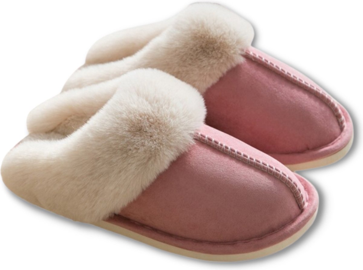 Pantoffels Dames en Heren Fluffy Open Sloffen met Pluche Voering Antislip Zool – Heavency ® - Roze - Maat 36/37