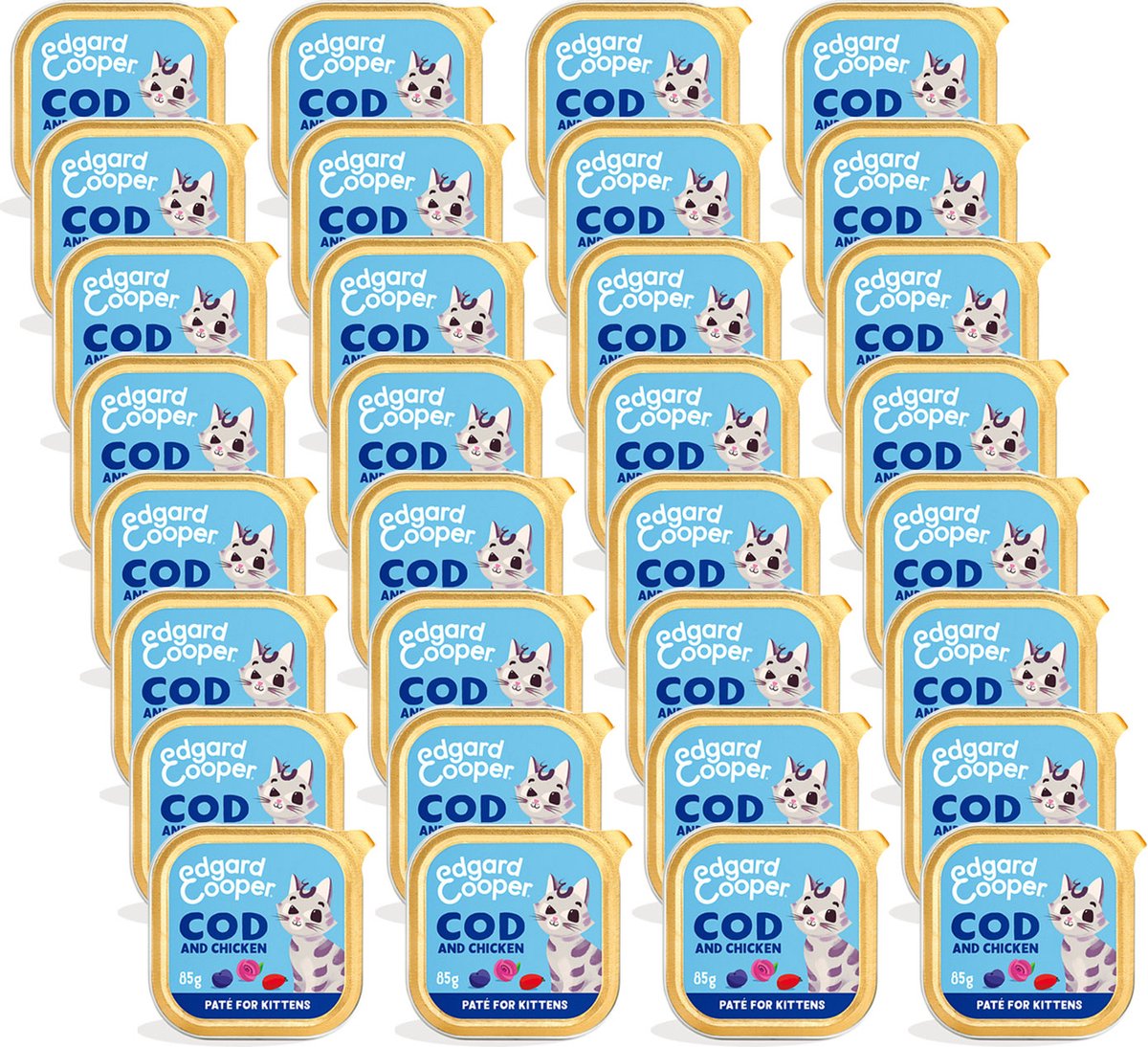 Edgard & Cooper Kuipje PatÃ© Voor Kittens – Kattenvoer – 32 x Kabeljauw Kip 85 g