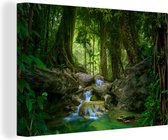 Canvas schilderij - Stenen - Rivier - Jungle - Boom - Foto op canvas - Muurdecoratie - Kamer decoratie - 90x60 cm