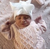 Bonnet de naissance / bonnet bébé / bonnet d'hôpital blanc avec noeud blanc - Tissu extra épais - 0 à 1 mois