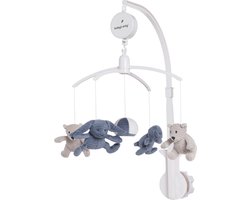 Baby's Only Muziekmobiel baby - Boxmobiel Sense - Vintage Blue/Kiezelgrijs/Wit - Figuurtjes van zachte rib corduroy stof - Muziek speelgoed - Melodie 'It's a small world'
