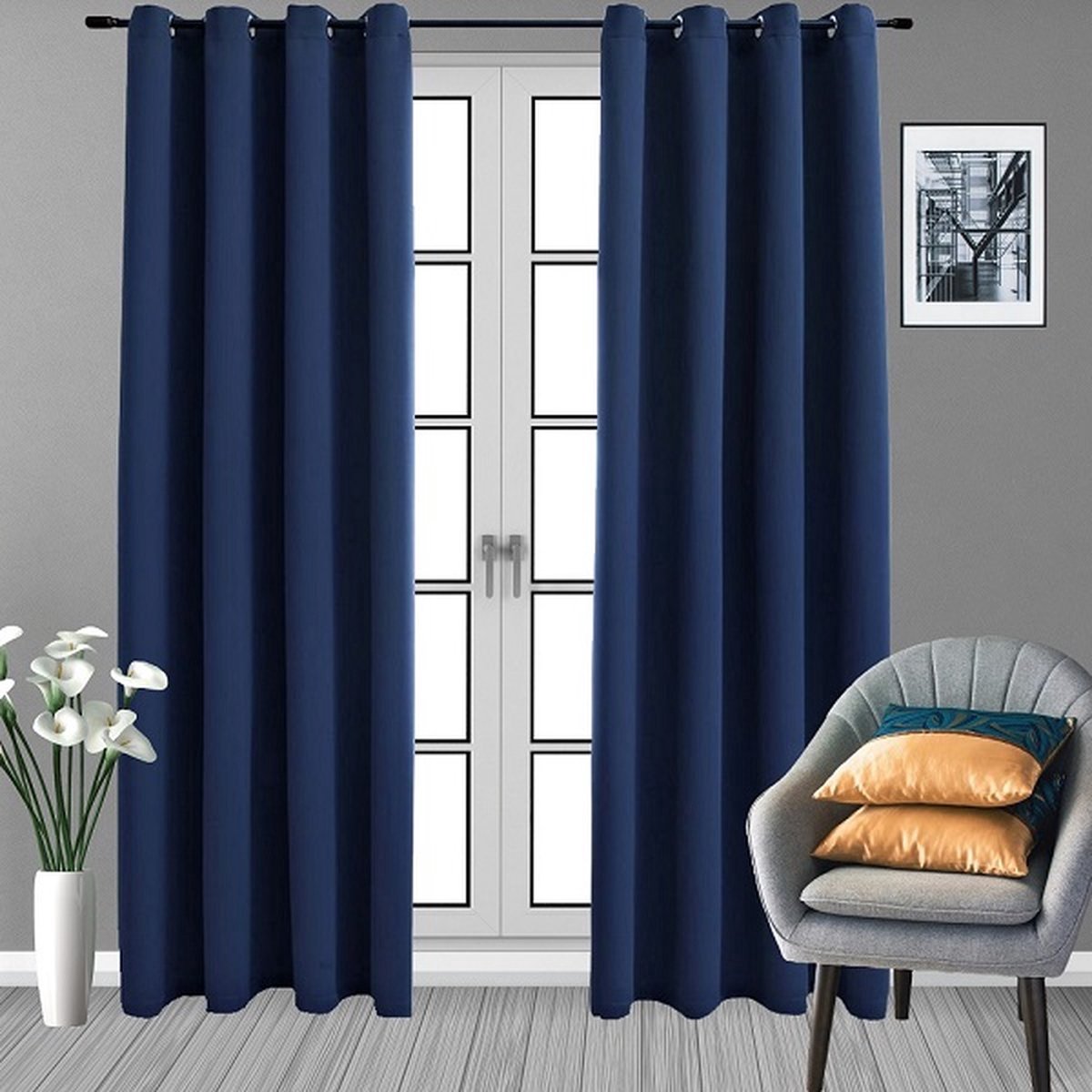 Glow Thuis - Verduisterende Gordijnen - kant en klaar- gordijn -Marine Blauw Curtains- Met Ringen - 140 x 250 cm - Prijs is voor 1 Stuk
