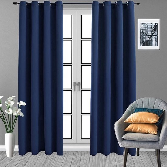 Glow Thuis - Verduisterende Gordijnen - en klaar- gordijn -Marine Blauw Curtains-... | bol.com