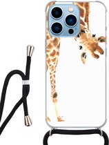 Hoesje met koord - Geschikt voor iPhone 13 Pro - Giraffe - Verstelbaar zwart koord - Bruin, Transparant - Giraffe - Leuke Telefoonhoesjes