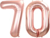 Folie Ballon Cijfer 70 Jaar Rose goud Verjaardag Versiering Helium Cijfer Ballonnen Feest versiering Met Rietje - 86Cm