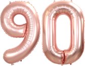 Folie Ballon Cijfer 90 Jaar Rose goud Verjaardag Versiering Helium Cijfer Ballonnen Feest versiering Met Rietje - 86Cm