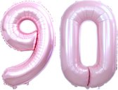 Folie Ballon Cijfer 90 Jaar Roze Verjaardag Versiering Helium Cijfer Ballonnen Feest versiering Met Rietje - 86Cm
