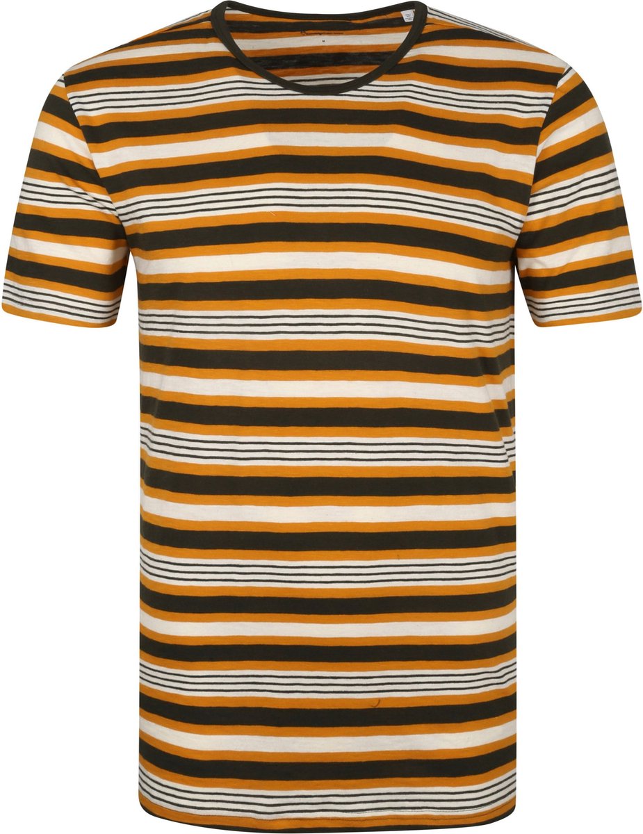 KnowledgeCotton Apparel - T-shirt Alder Stripes Oranje - Maat M - Modern-fit