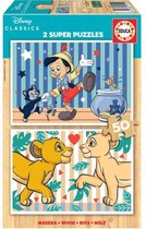 Educa puzzel Disney - Pinocchio en lion king - houten puzzel 2 x 50 stuks