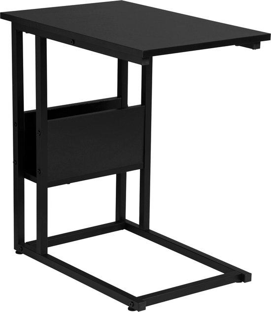 MAHANCRIS Couchtisch mit Ladestation, C-Förmiger Beistelltisch mit Wiederaufladbarer LED-Sensorleuchte, Sofa-Beistelltisch mit Ablagen, Nachttisch für Schlafzimmer, Wohnzimmer, Schwarz AETHB18UE01