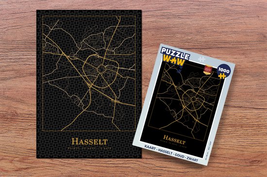 Puzzel Kaart - Hasselt - Goud - Zwart - Legpuzzel - Puzzel 1000 stukjes volwassenen