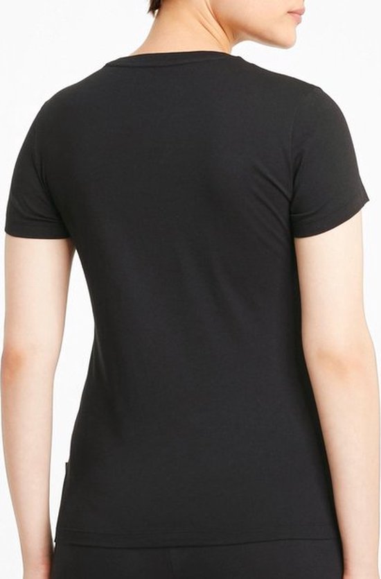 Achterkant van een zwart PUMA-T-shirt met korte mouwen.