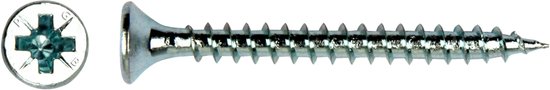 Spaanplaatschroef. 3.5 x 16mm. lang. platkop. kruiskop. verzinkt. 200 stuks houtschroeven. PGB-FASTENERS.