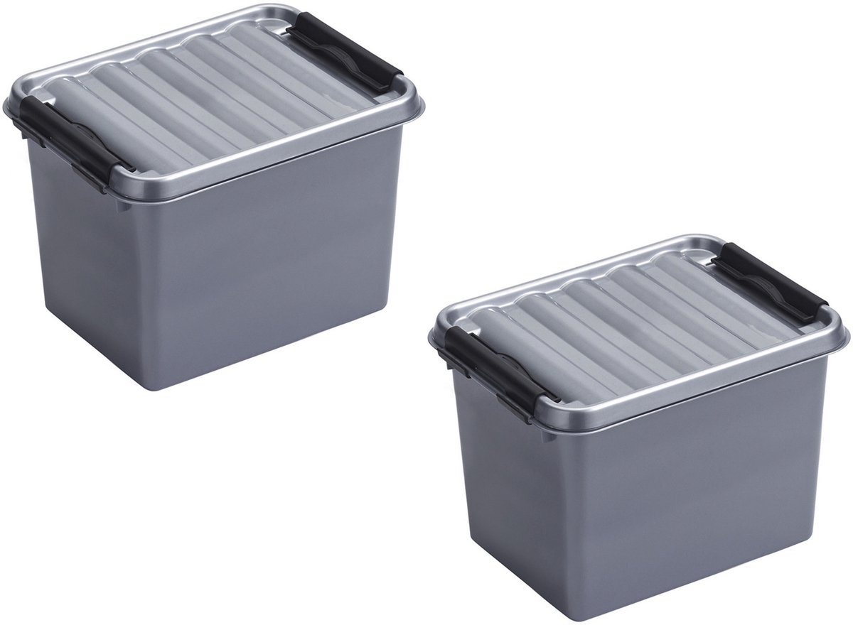 Sunware 6x stuks sunware q-line opberg box/opbergdoos - 3 liter - 20 x 15 x 14 cm - kunststof - opslagbox - grijs