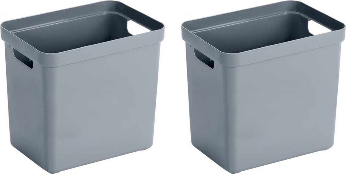 Sunware Opbergbox Sigma - 3x - kunststof - grijs - 25 liter - Opbergbakken/opbergers - 35 x 25 x 36 cm