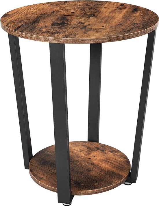 Vasagle ronde bijzettafel, salontafel, eenvoudig te monteren, banktafel met stalen frame, tafel voor woonkamer, slaapkamer, industrieel ontwerp, vintage bruin-zwart let57x