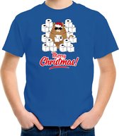 Fout Kerstshirt / Kerst t-shirt met hamsterende kat Merry Christmas blauw voor kinderen- Kerstkleding / Christmas outfit 110/116