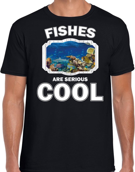 Dieren vissen t-shirt zwart heren - fishes are serious cool shirt - cadeau t-shirt vis/ vissen liefhebber M