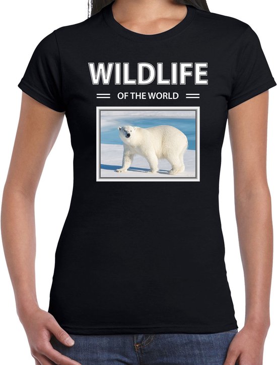 Dieren foto t-shirt ijsbeer - zwart - dames - wildlife of the world - cadeau shirt ijsberen liefhebber S