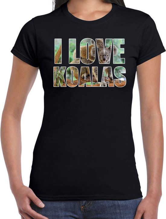 Tekst shirt I love koalas met dieren foto van een koala zwart voor dames - cadeau t-shirt koalaberen liefhebber M