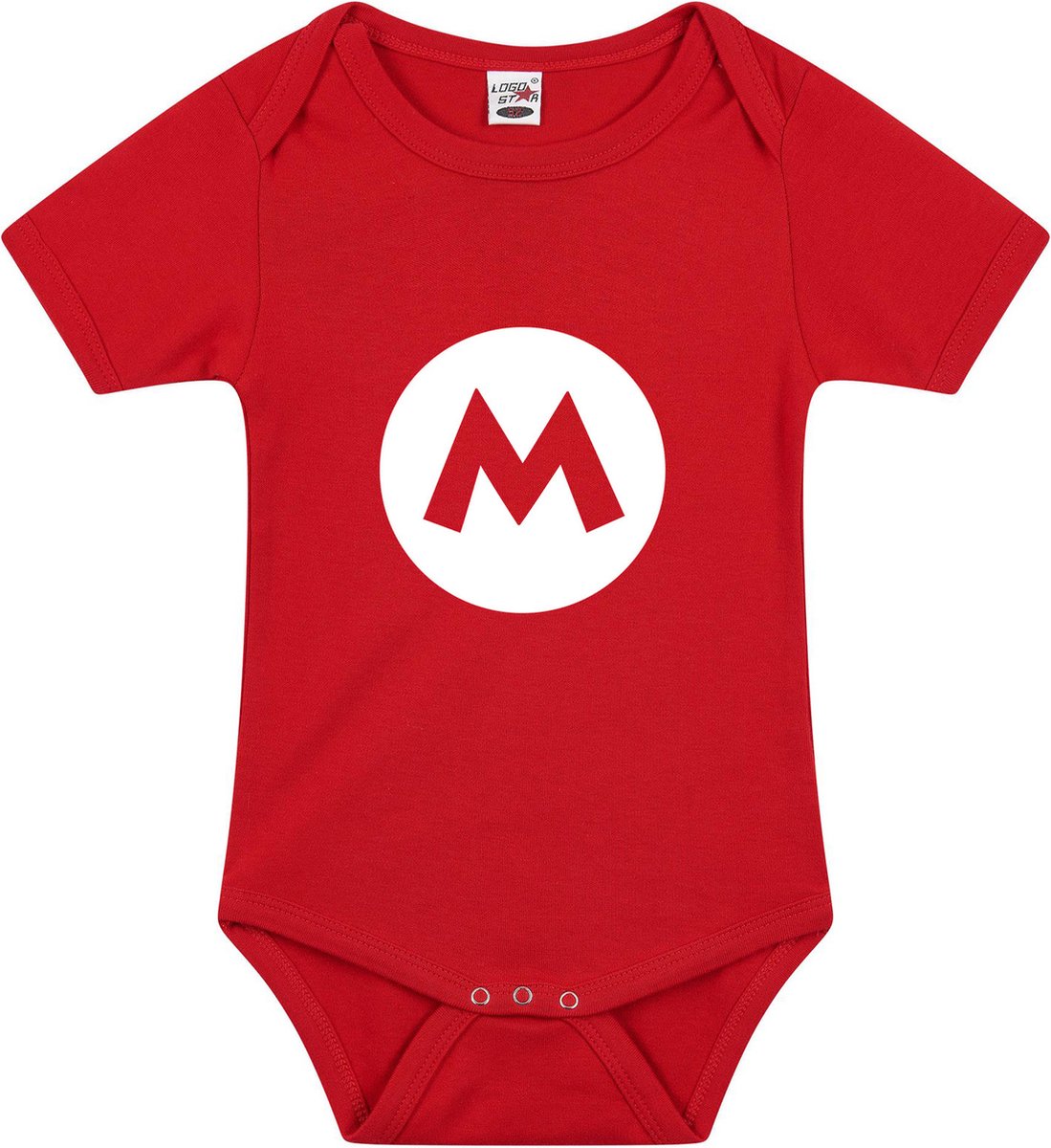 Verkleed kraamcadeau - baby rompertje - Mario M - rood - jongen/meisje - coole babykleding 68